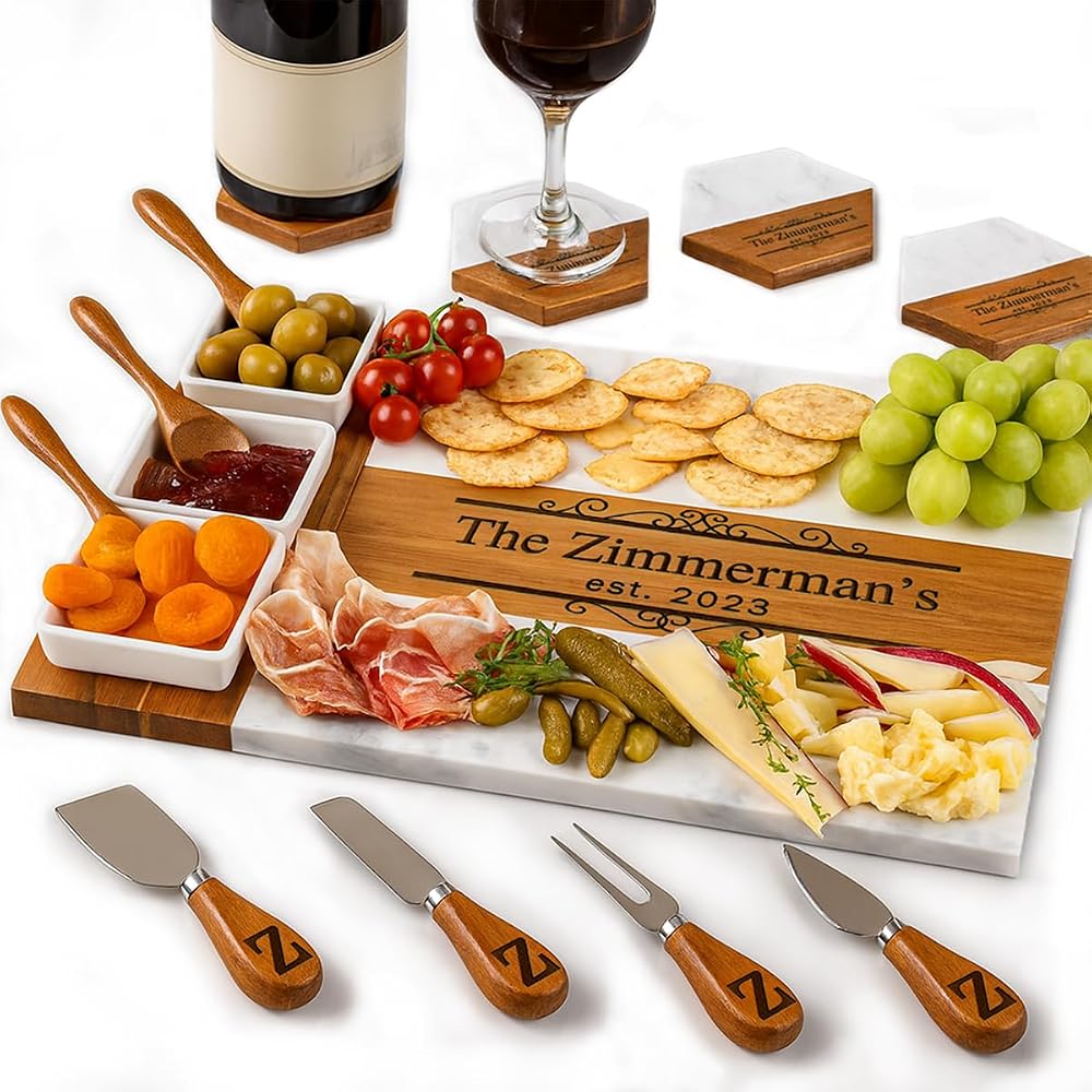 Personalized Marble Charcuterie Board Set