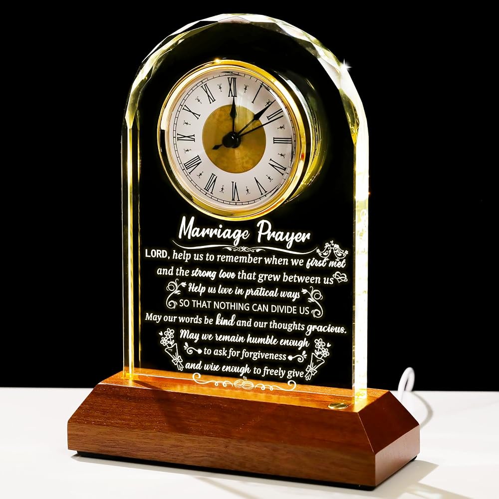 Glass Anniversary Clock with Wood Base