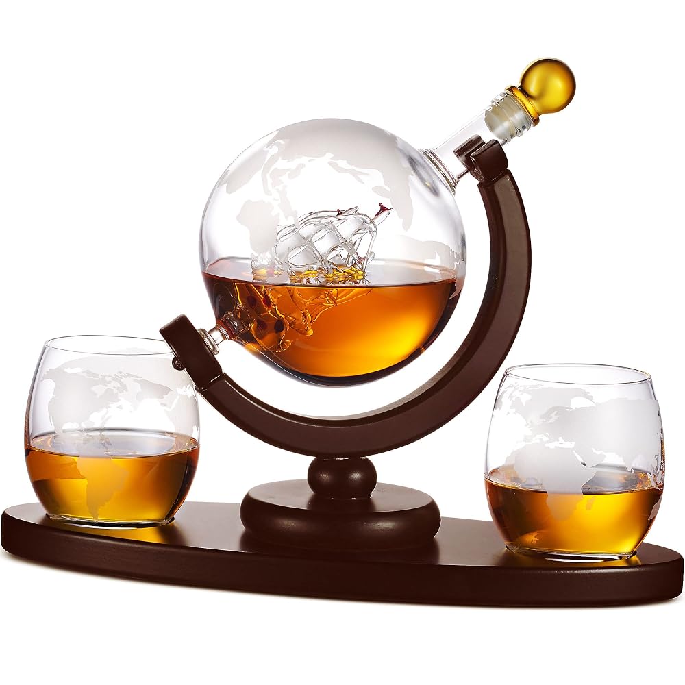 Globe Whiskey Decanter Set with 2 Glasses