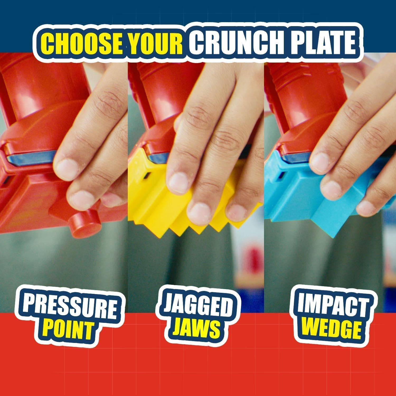 The three Crunchinator crush plates: Pressure Point, Jagged Jaws and Impact Wedge