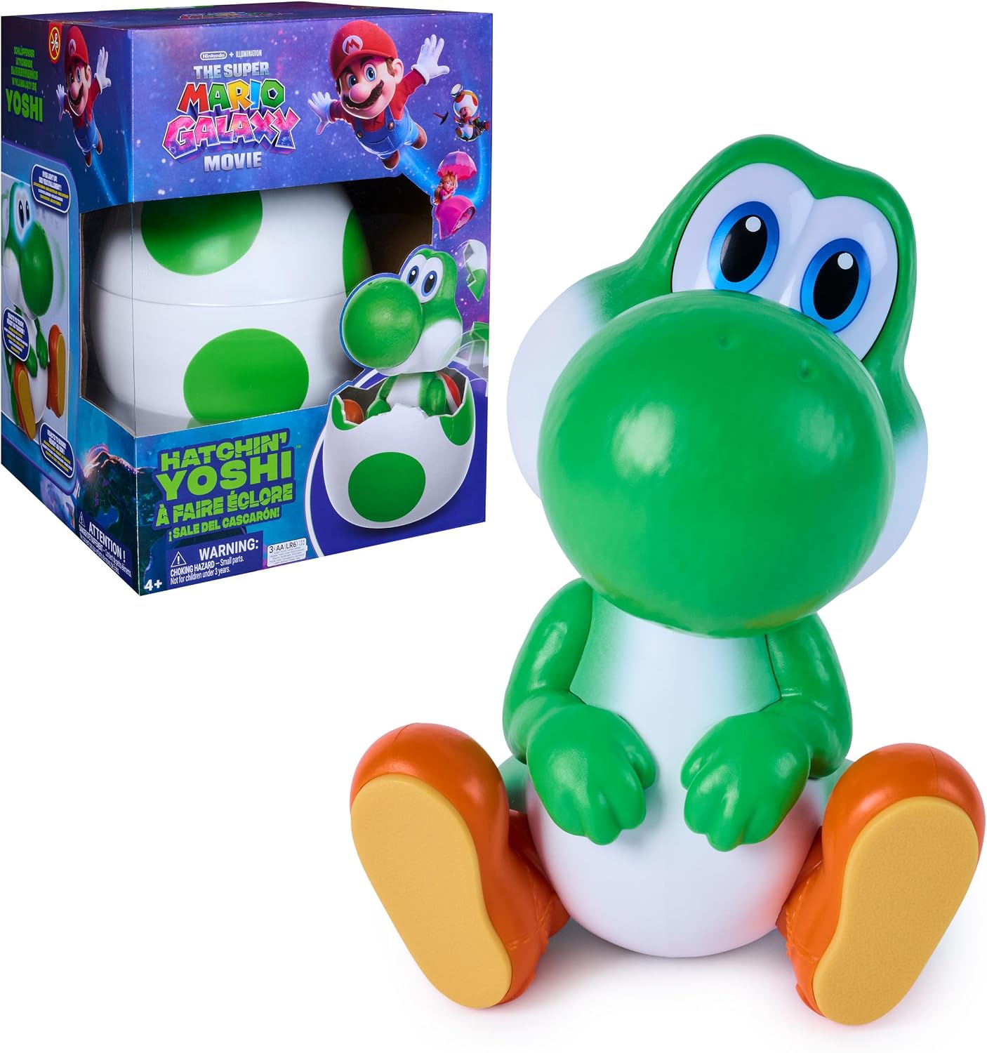 Hatchin' Yoshi packaging beside the hatched Yoshi figure