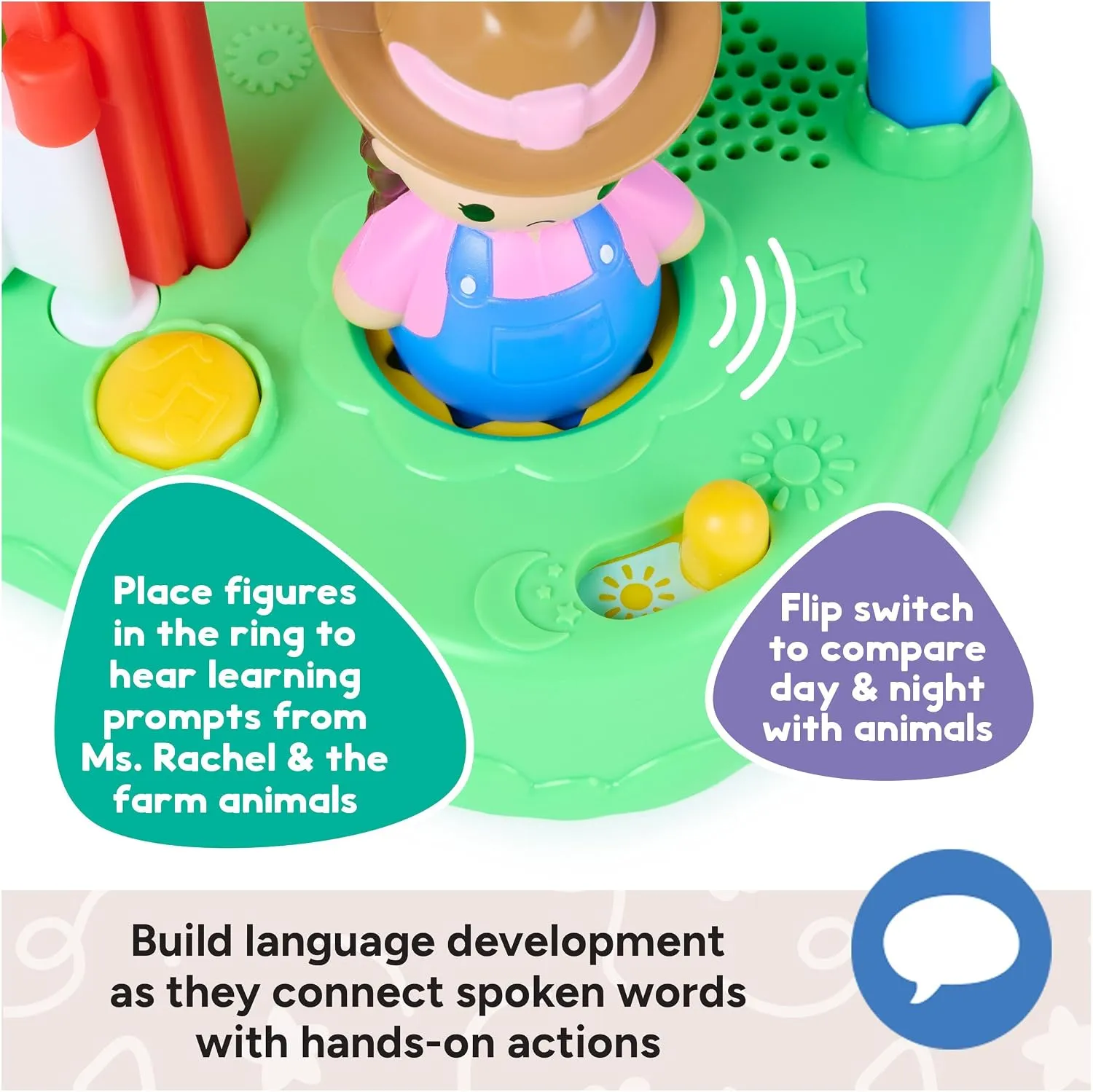 The yellow figure ring and day and night switch on the Ms. Rachel Learning Farm