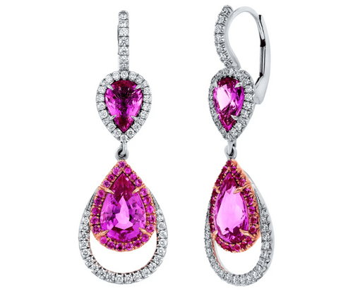 Pink Sapphire Diamond drop Earrings