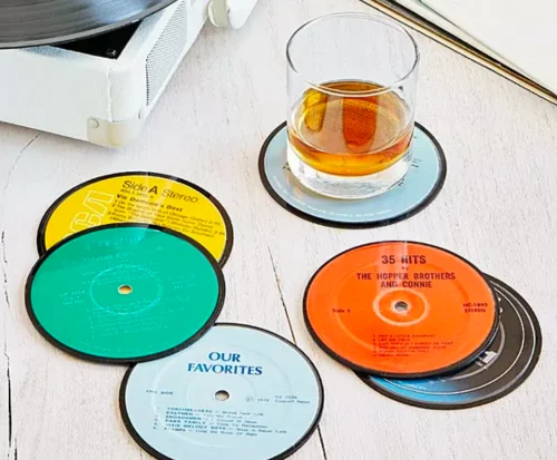 Recycled Record Drink Coasters For Secret Santa Gift